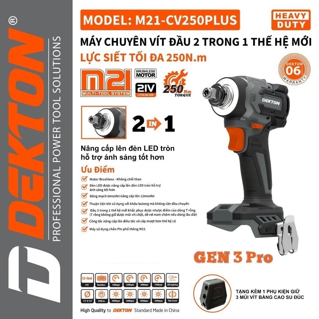 Máy vặn vít trượt DEKTON M21-CV250PLUS GEN 3 (chưa có pin và sạc)