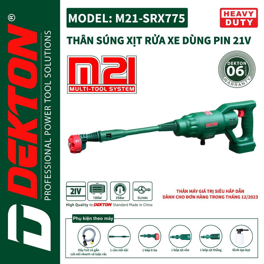 Máy xịt rửa xe dùng pin DEKTON M21-SRX775 (Chưa có pin và sạc)