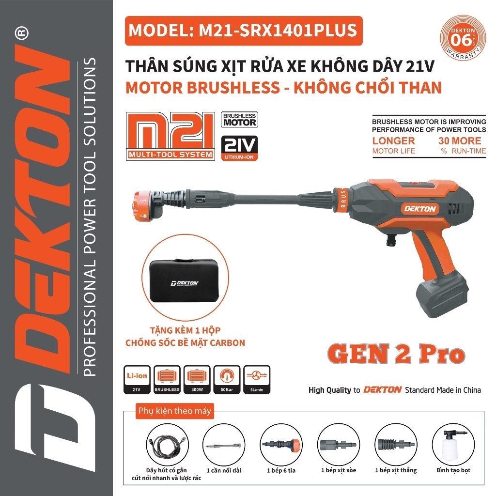Máy xịt rửa xe dùng pin DEKTON M21-SRX1401PLUS (Chưa có pin và sạc)