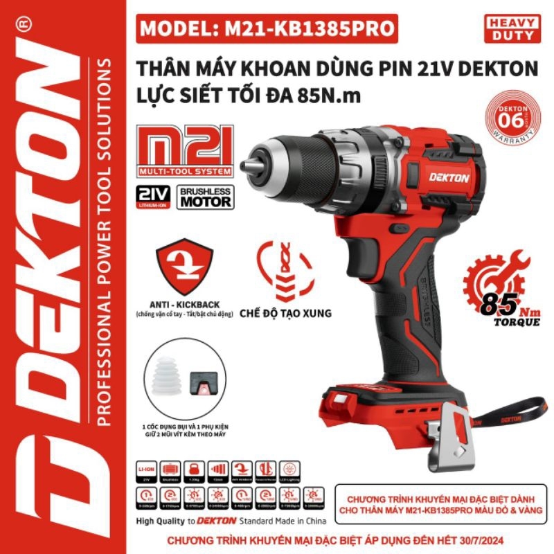 Máy khoan pin DEKTON M21-KB1385PRO ANTI-KICKBACK - CÓ TẠO XUNG (Chưa bao gồm pin & sạc)