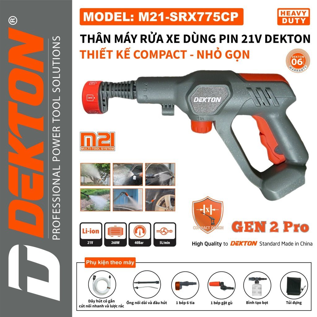 Máy xịt rửa xe dùng pin DEKTON M21-SRX775CP (Chưa có pin và sạc)