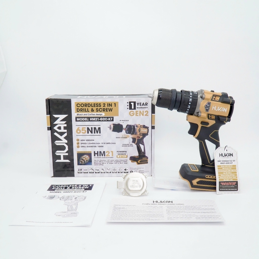 Máy khoan 2 in 1 (khoan và vít) dùng pin HUKAN HM21-G2C-K7 (chưa có pin sạc)