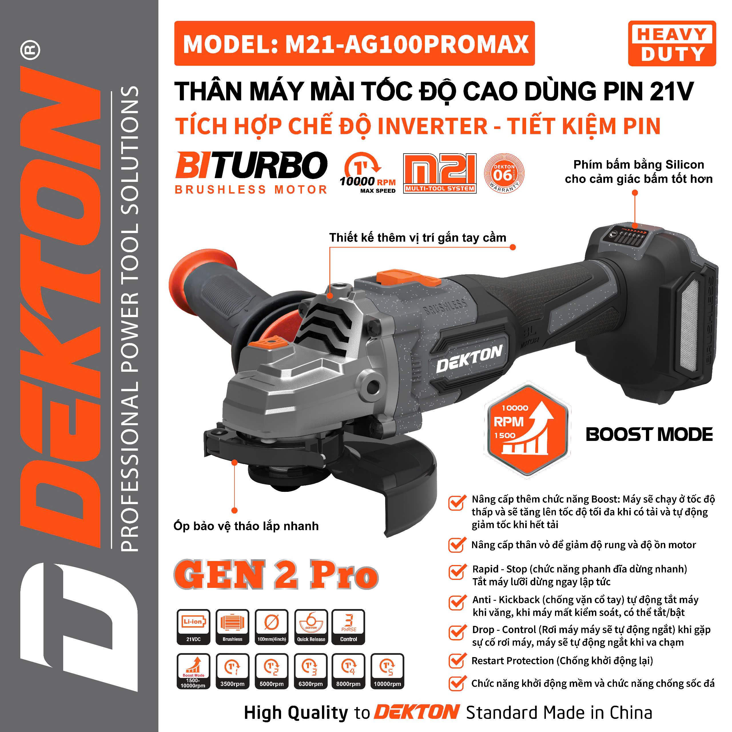 Máy mài tốc độ cao dùng pin DEKTON M21-AG100PROMAX (chưa có pin sạc)