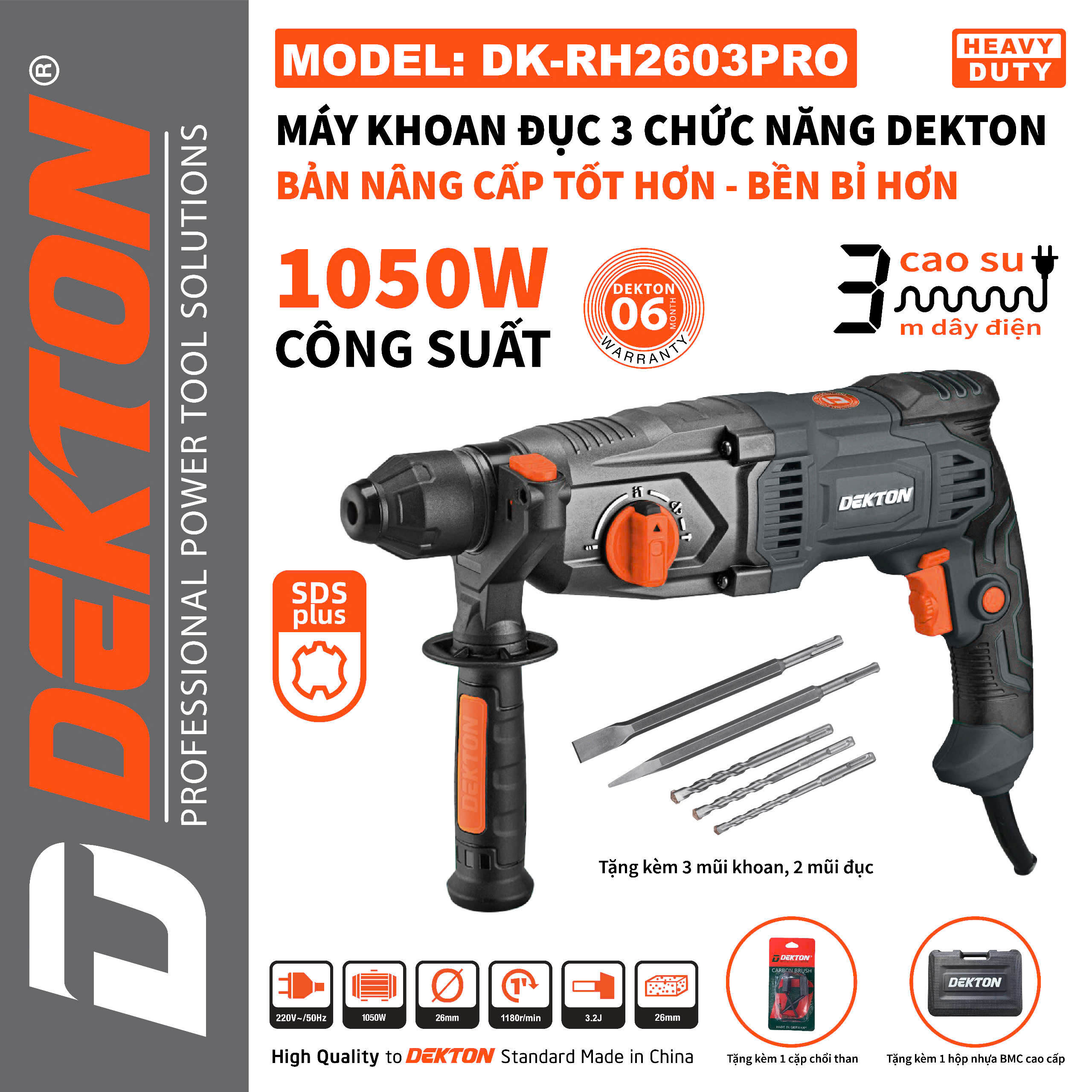 Máy khoan đục 3 chức năng DEKTON DK-RH2603PRO
