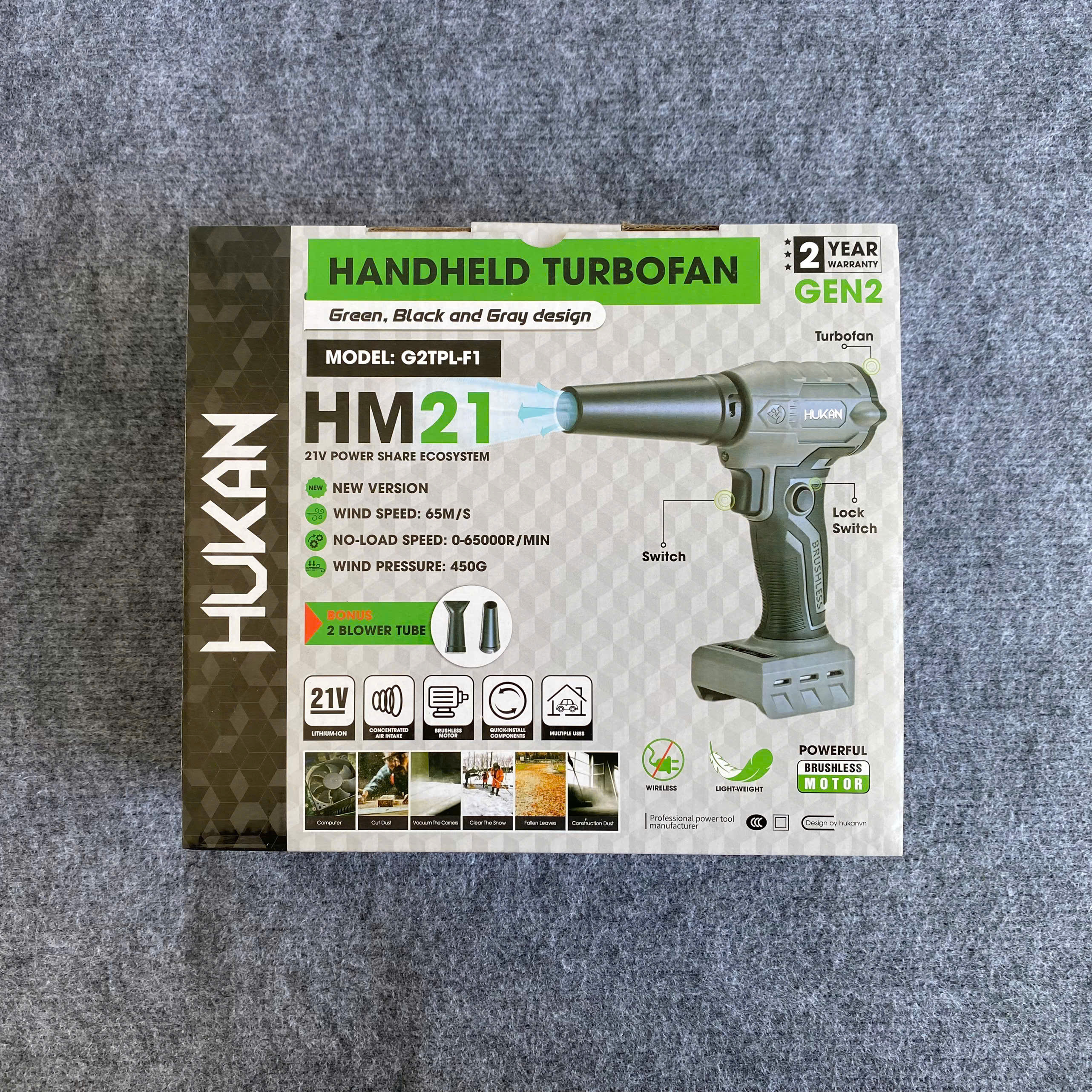 (Tặng thước dây 5m) Máy thổi phản lực dùng pin HUKAN G2TPL-F1 (chưa pin sạc)