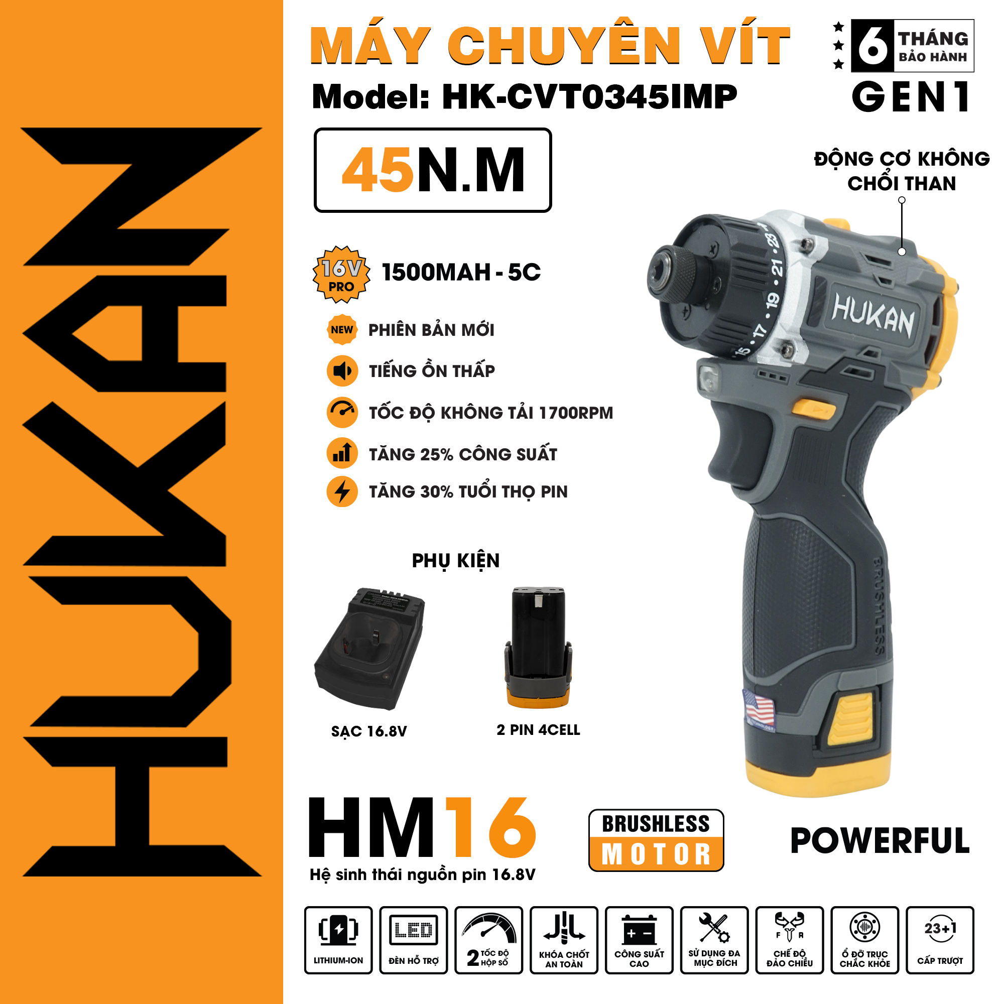 Máy chuyên vít trượt HUKAN HK-CTV0345IMP