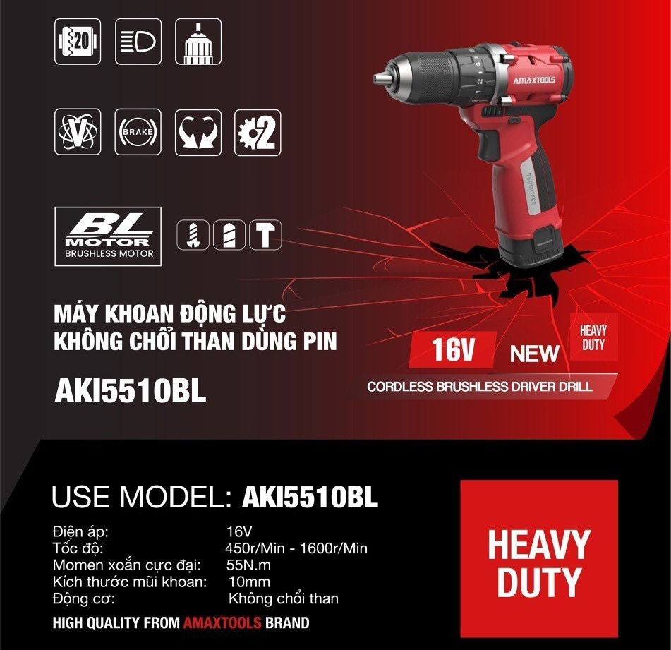 Máy khoan sử dụng pin 16V AMAXTOOLS AKI5510SM