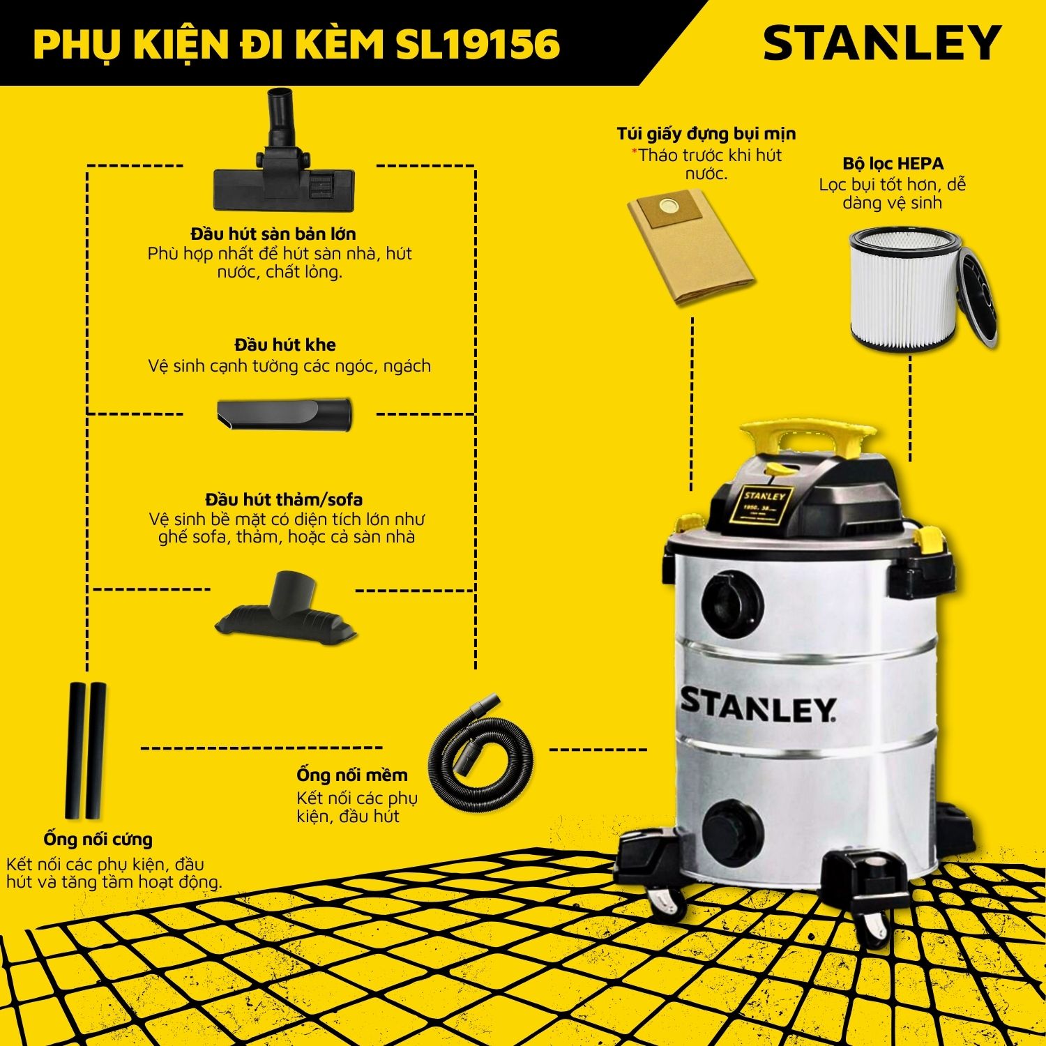 Máy hút bụi 3 chức năng Khô/Ướt/Thổi STANLEY SL19156