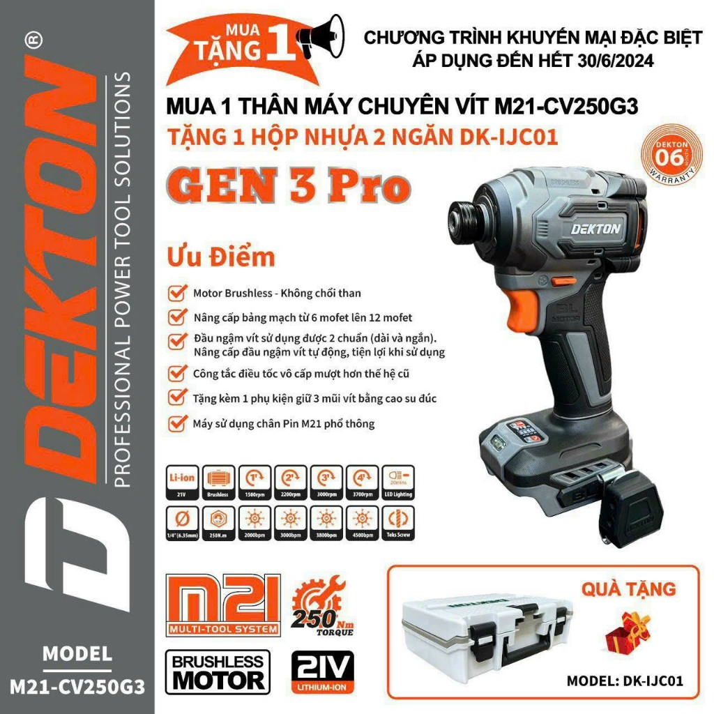 Máy vặn vít trượt DEKTON M21-CV250G3 (chưa có pin và sạc)
