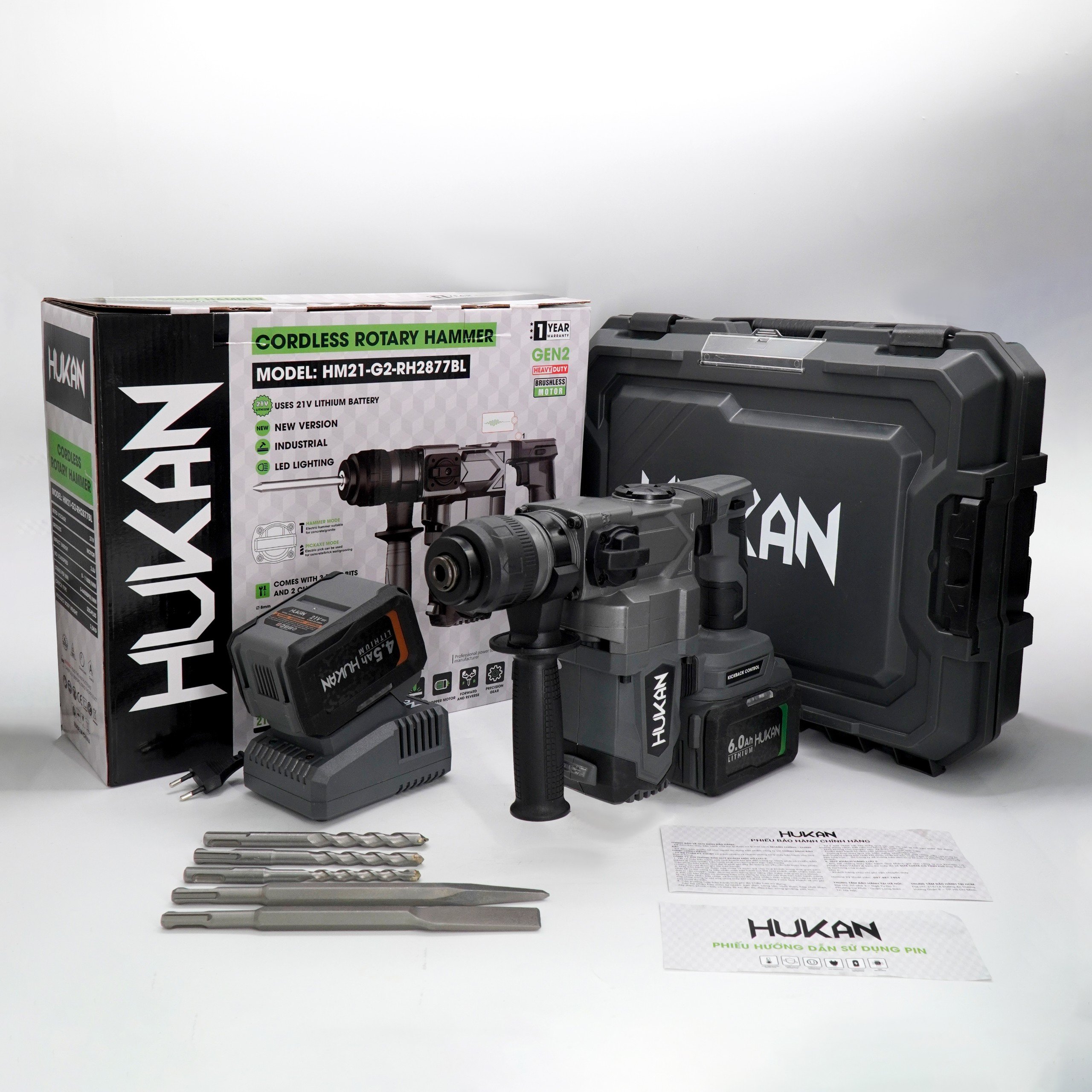 Máy khoan - đục bê tông dùng pin HUKAN HM21-G2-RH2877BL (chưa có pin sạc)