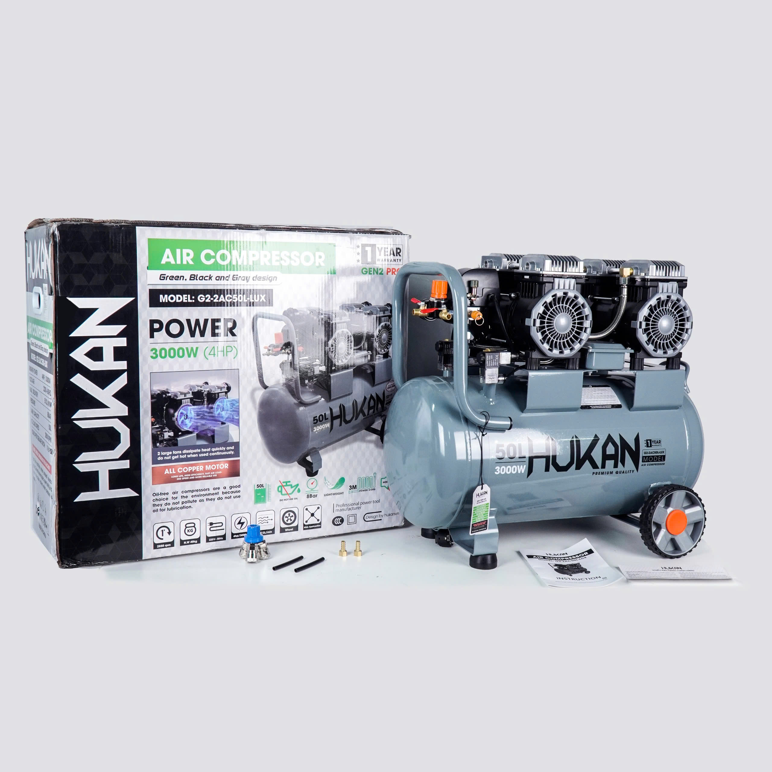 Máy nén khí không dầu 50 lít HUKAN (GEN2 PRO) G2-2AC50L-LUX