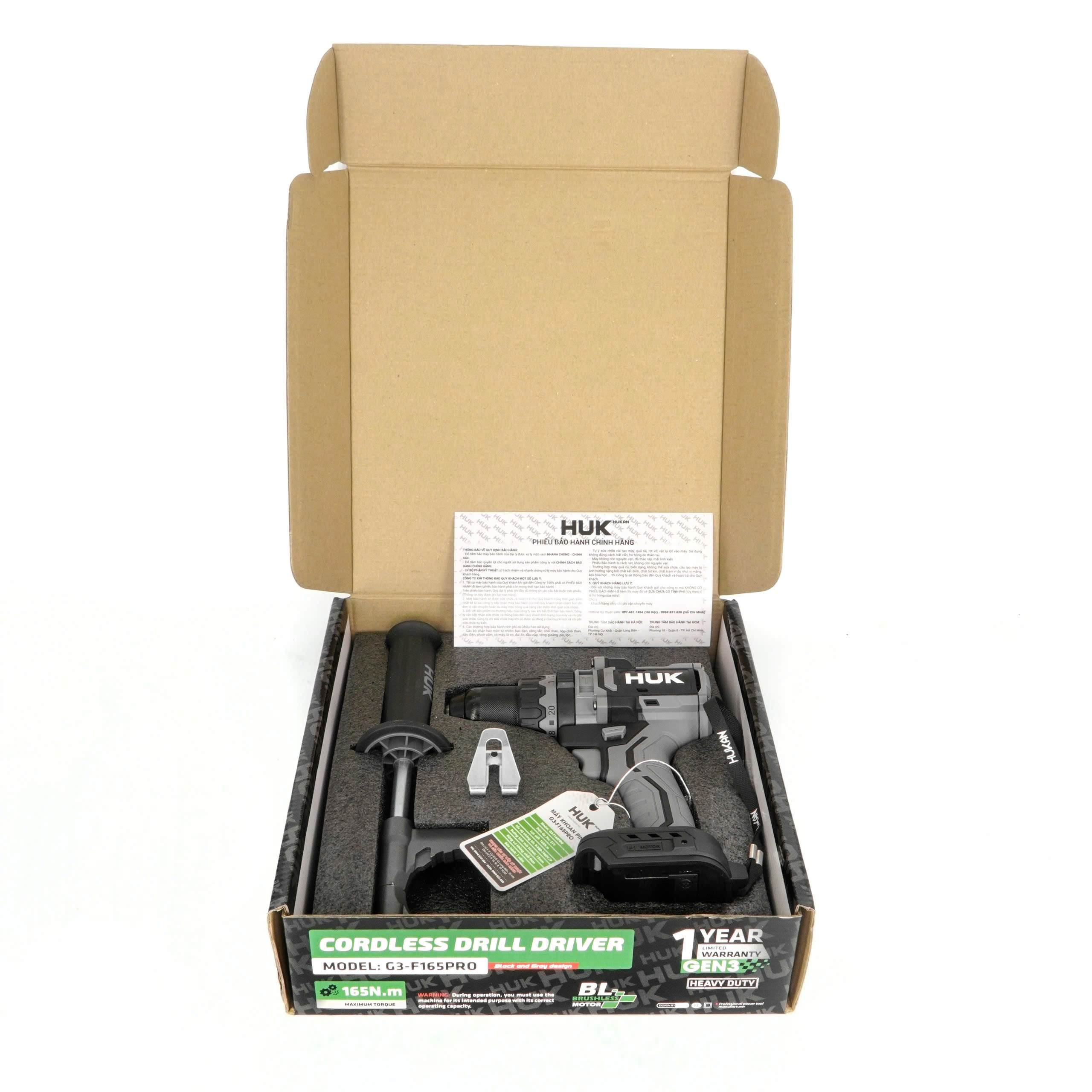 Máy khoan sử dụng pin 13mm HUKAN (GEN 3) G3-F165PRO (chưa có pin sạc)