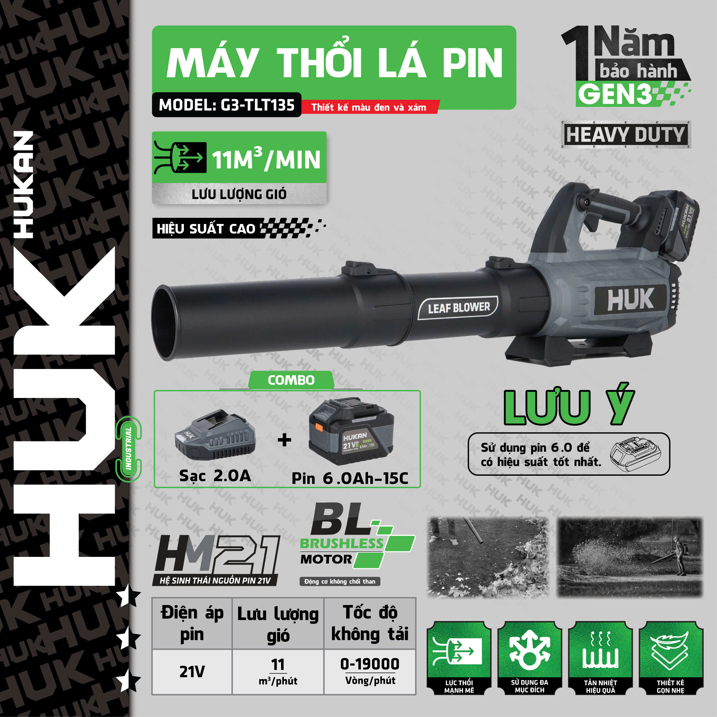 Máy thổi lá dùng pin (GEN 3) G3-TLT135 (chưa có pin sạc)