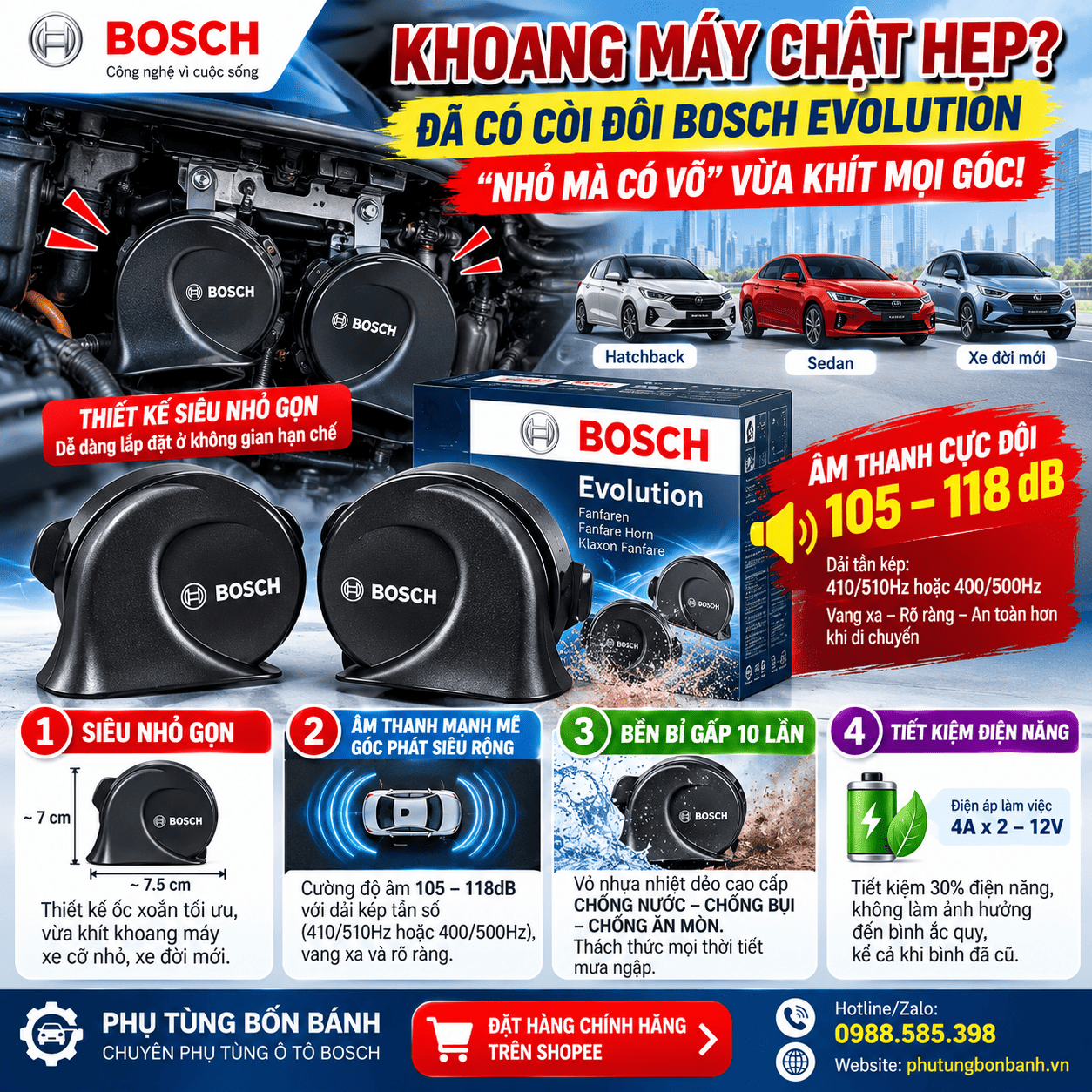 KHOANG MÁY CHẬT HẸP? ĐÃ CÓ CÒI ĐÔI BOSCH EVOLUTION - NHỎ MÀ CÓ VÕ VỪA KHÍT MỌI GÓC!