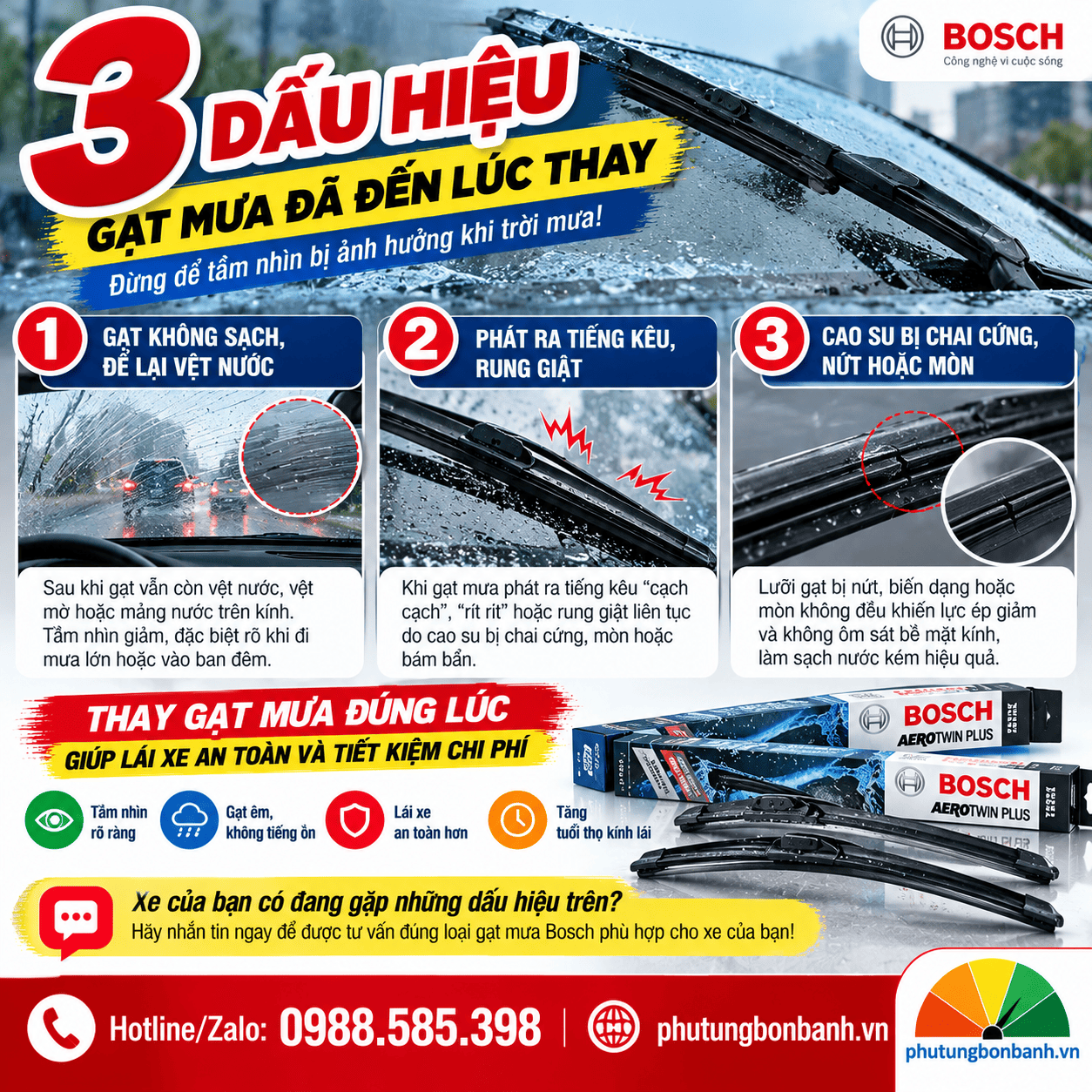 🚗 3 DẤU HIỆU GẠT MƯA ĐÃ ĐẾN LÚC THAY – ĐỪNG ĐỢI TRỜI MƯA MỚI LO! 🌧️