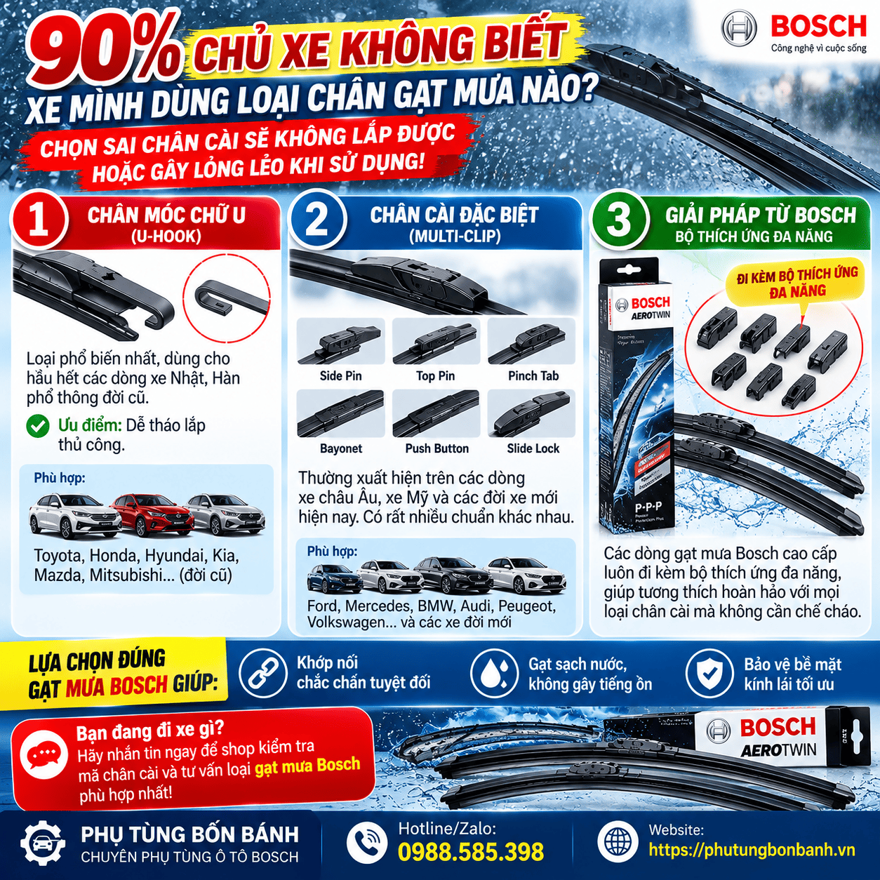 Cách Phân Biệt Các Loại Chân Cài Gạt Mưa Ô Tô Để Không Mua Nhầm