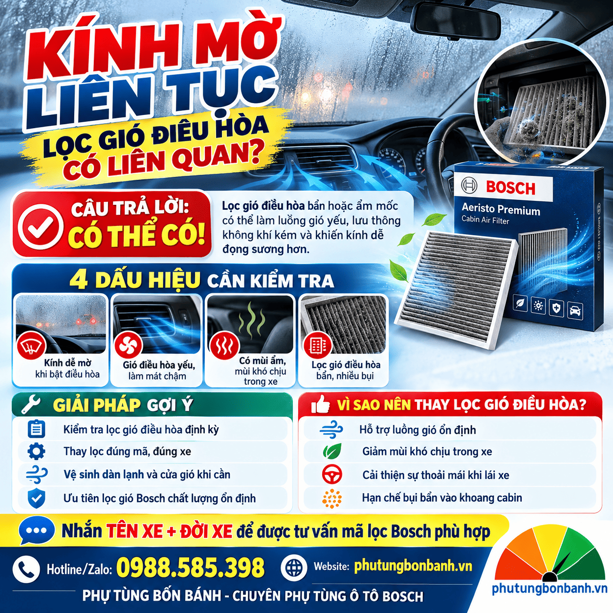Kính Lái Ô Tô Bị Mờ Liên Tục – Lọc Gió Điều Hòa Có Liên Quan Không?