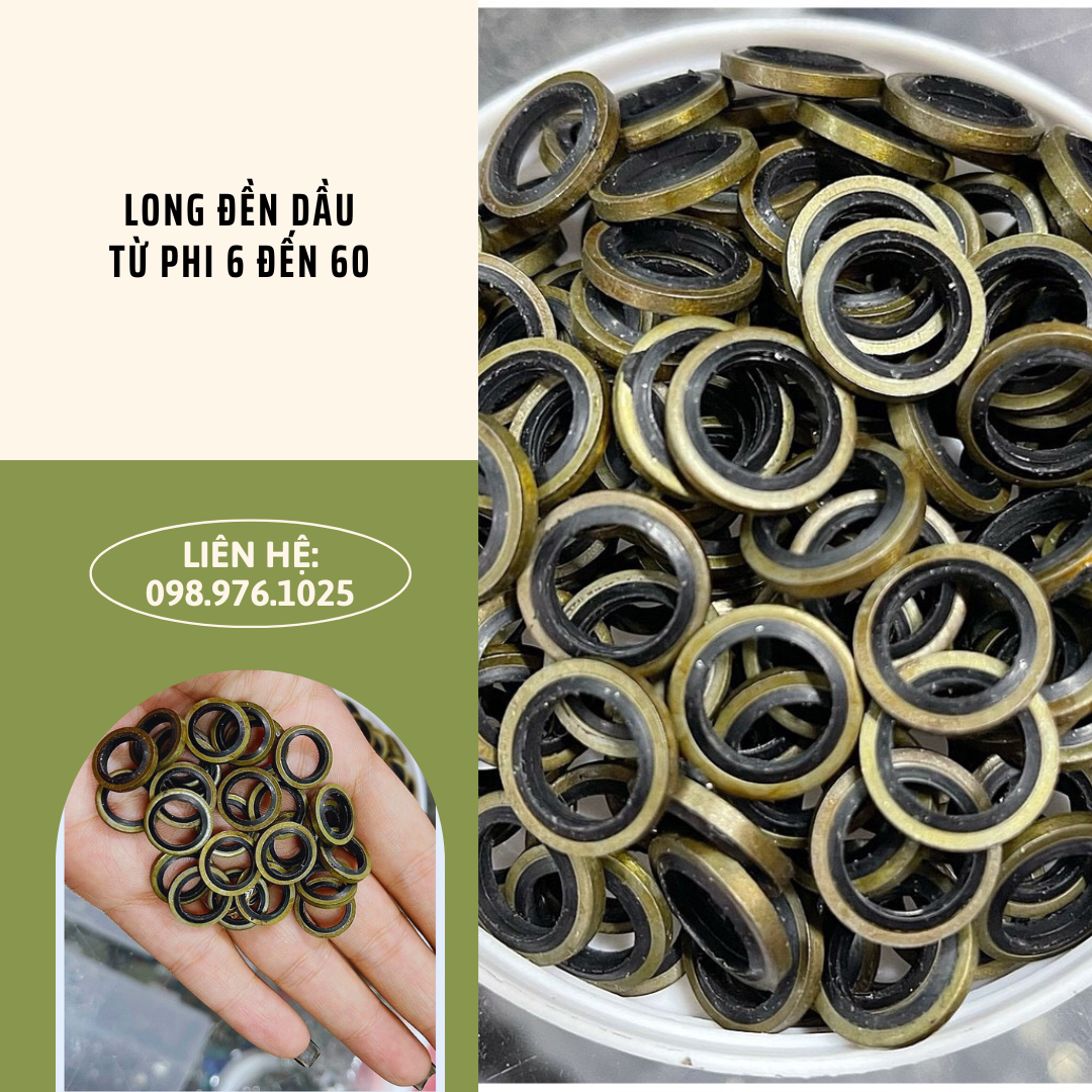 LONG ĐỀN DẦU LỖ 10 MM, CÓ ĐỆM CAO SU BỊCH 20 CÁI