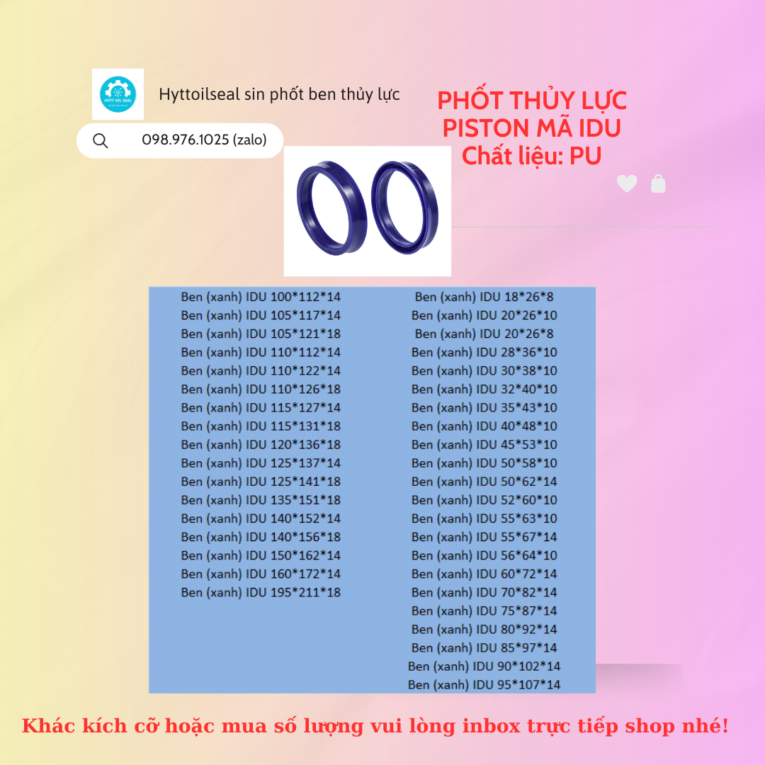 IDU 195*211*18, PHỐT CỔ TRỤC XI LANH THỦY LỰC (Rod seal/ Shaft seal)