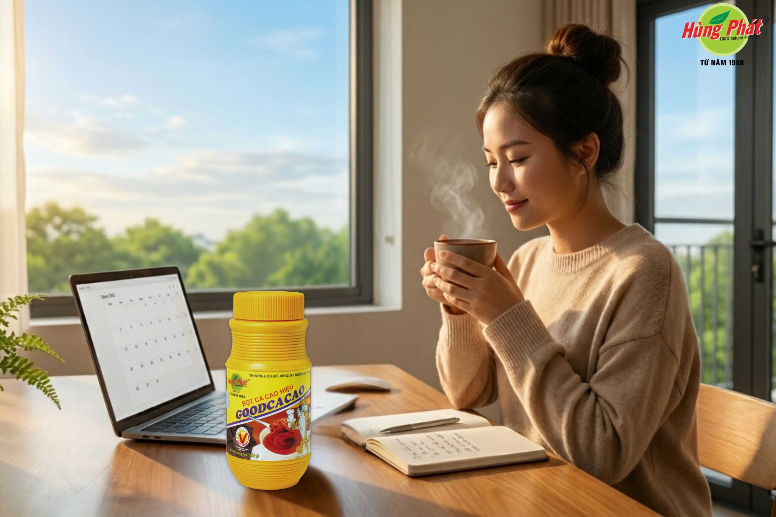 Tại góc làm việc quen thuộc Bột Good Cacao tạo một khoảng dừng giữa nhịp bận rộn