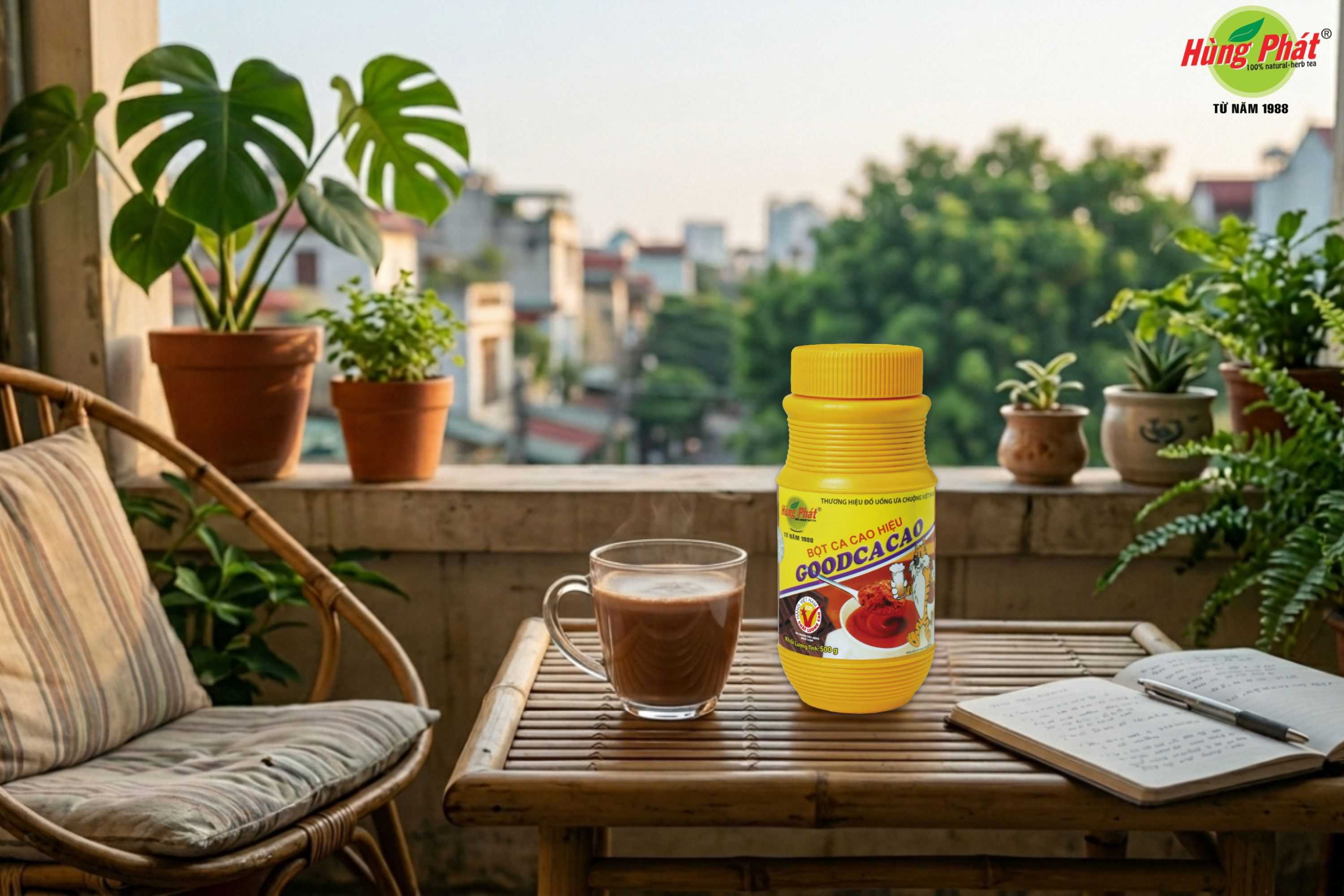 Ngoài ban công yên tĩnh thưởng thức Bột Good Cacao mang lại cảm giác dễ chịu hơn