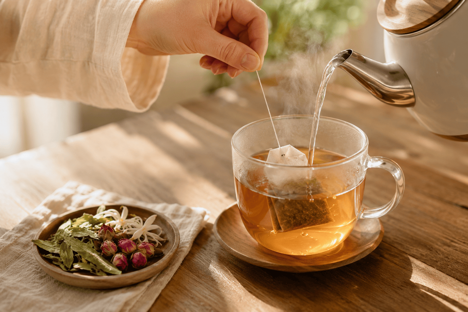 Cách pha trà thảo mộc ngon: Nhiệt độ, thời gian và mẹo thêm gừng hoặc mật ong