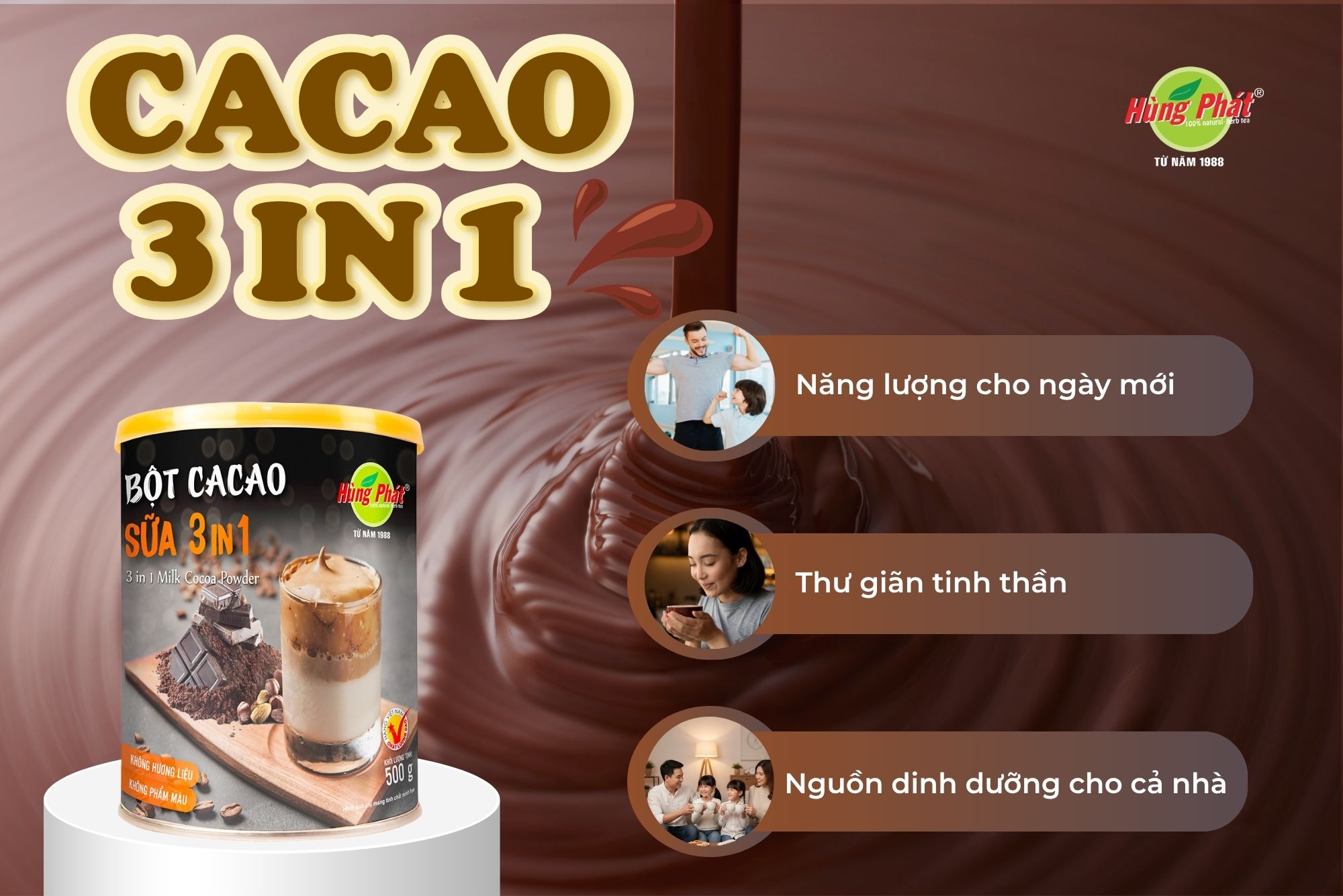 Bột Cacao 3 Trong 1 Hùng Phát – Thức Uống Dinh Dưỡng Cho Cả Gia Đình