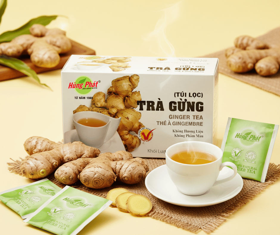 Trà Gừng Túi Lọc Hùng Phát – Hành Trình Từ Củ Gừng Việt Đến Tách Trà Hằng Ngày