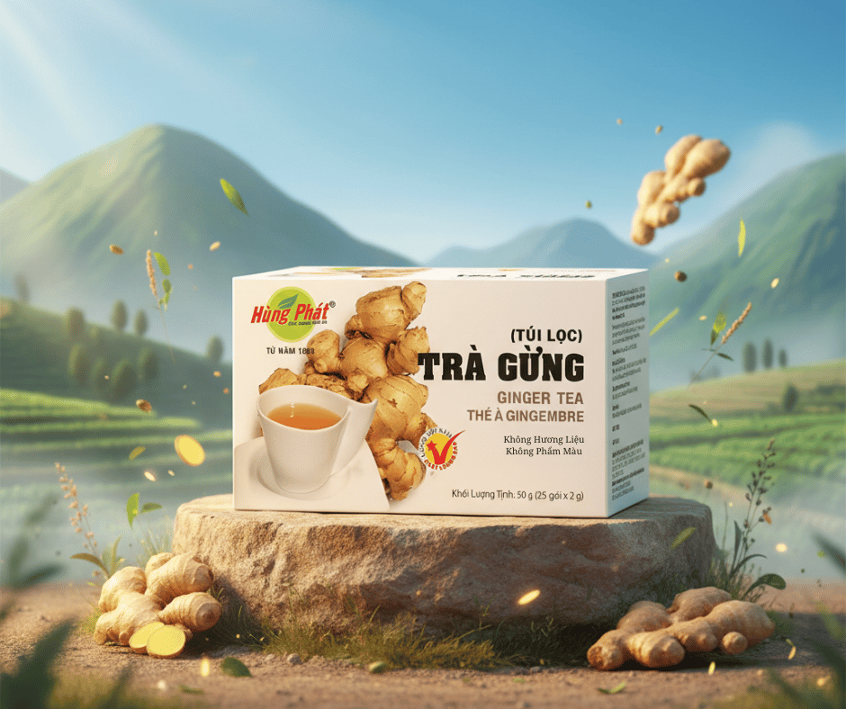 Trà Gừng Túi Lọc Hùng Phát – Tiêu Chuẩn Chất Lượng Từ 38 Năm Di Sản Thảo Mộc Việt