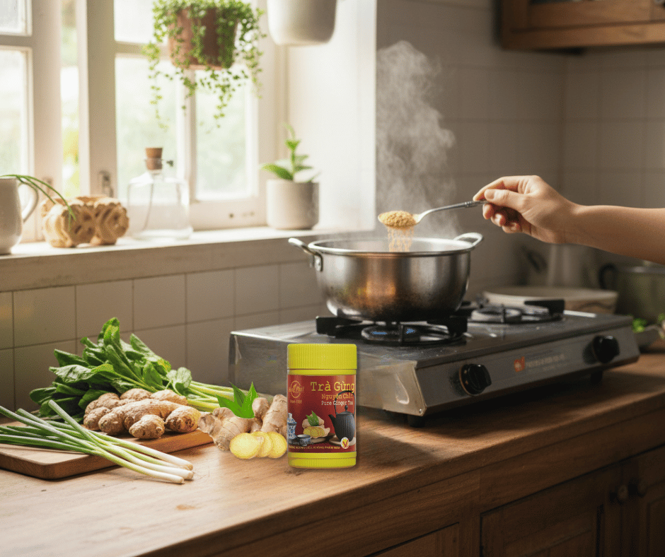 Trà Gừng Nguyên Chất Hùng Phát trong pha chế – từ thức uống gia đình đến quán nhỏ