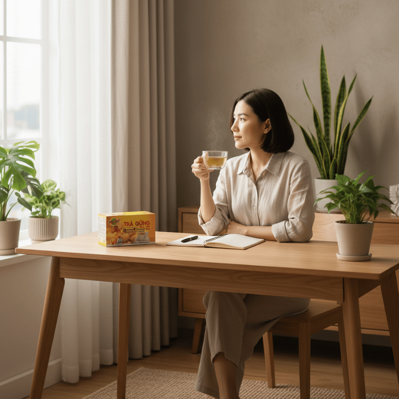 Trà Gừng Hòa Tan Hùng Phát Trong Sinh Hoạt Hằng Ngày Của Người Đi Làm
