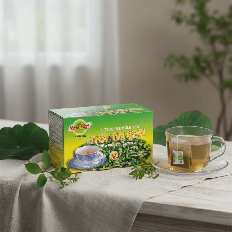 Buổi tối nhẹ nhàng hơn sau khi thưởng thức một tách Trà Tim Sen Hùng Phát ấm nóng