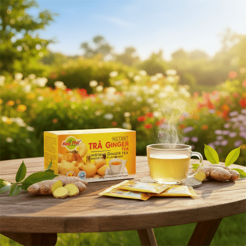 Khám phá sự kết hợp tinh tế giữa gừng già và linh chi trong Trà Gừng Hòa Tan Hùng Phát