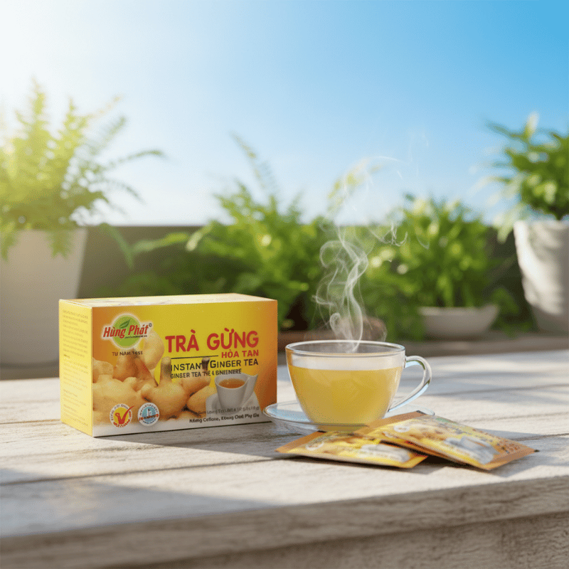 Thưởng thức Trà Gừng Hòa Tan Hùng Phát vào buổi sáng – Khởi đầu tỉnh táo và sảng khoái