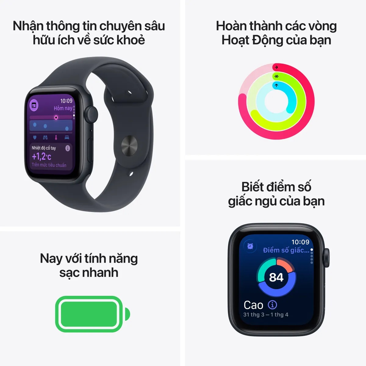Apple Watch SE 3 44mm (5G) Viền Nhôm Dây Cao Su Size S/M | Chính hãng Apple Việt Nam
