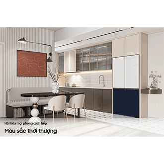 Tủ Lạnh Bespoke 4 Cửa với Triple Cooling màu Trắng Thạch Anh/Xanh Navy, 599L; RF60A91R177/SV