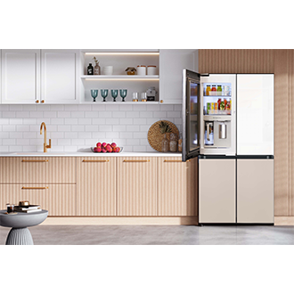 Tủ Lạnh Bespoke 4 Cửa với Beverage Center™ màu Trắng Thạch Anh/Nâu Be, 648L