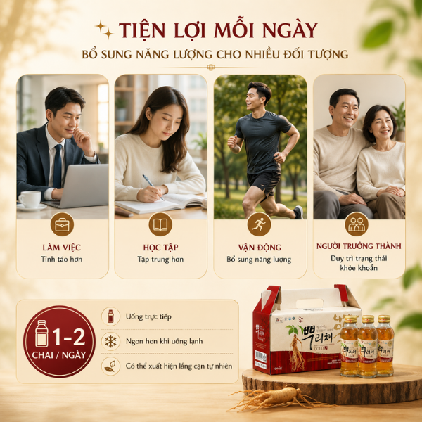 Nước Uống Hồng Sâm Ngâm Rễ Củ Sâm Korean Ginseng Drink With Root Hộp 10 Chai x 120ml