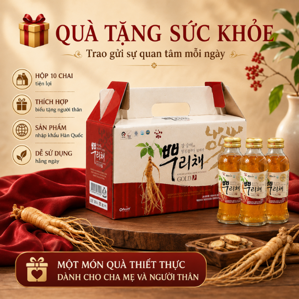 Nước Uống Hồng Sâm Ngâm Rễ Củ Sâm Korean Ginseng Drink With Root Hộp 10 Chai x 120ml