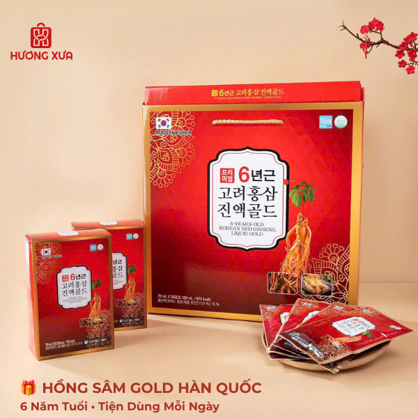 Thực Phẩm Bổ Sung Nước Hồng Sâm Gold (6 Years-Old Korean Red Ginseng Liquid Gold) Hộp 30 Gói x 70ml