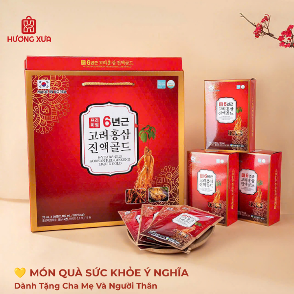 Thực Phẩm Bổ Sung Nước Hồng Sâm Gold (6 Years-Old Korean Red Ginseng Liquid Gold) Hộp 30 Gói x 70ml