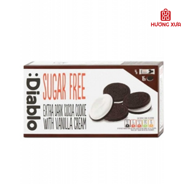 Bánh Quy Không Đường Vỏ Vani Kẹp Kem Vị Cacao Diablo 176g