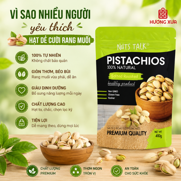Hạt Dẻ Cười Rang Muối Premium Pistachios Nuts Talk Túi 400g
