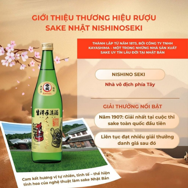 Rượu Sake Nhật Bản Nishino Seki Tokubetsu-Honjozo Kunisaki 720ml 15% 