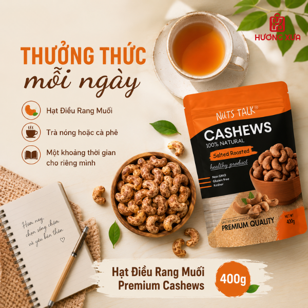 Hạt Điều Rang Muối Premium Cashews Nuts Talk Túi 400g