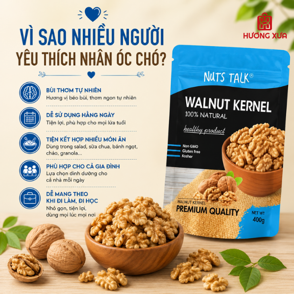 Nhân Óc Chó Premium Walnut Kernel Nuts Talk Túi 400g