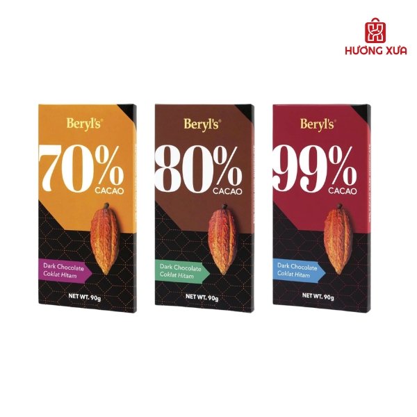 Socola Đắng Không Đường Beryl’s 70% – 80% – 99% Cacao Thanh 90g
