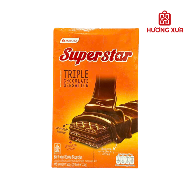 Bánh xốp phủ kem socola Superstar hộp 250g (20 gói x 12,5g)