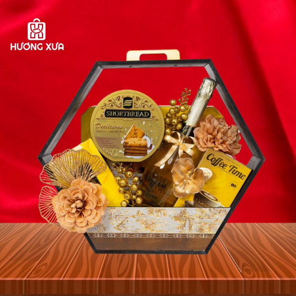 Giỏ Quà Tết HXM-12: Nâu Trầm Ấm, Vững Chắc