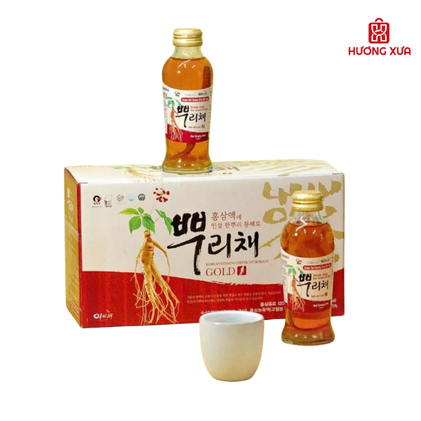Nước Uống Hồng Sâm Ngâm Rễ Củ Sâm Korean Ginseng Drink With Root Hộp 10 Chai x 120ml